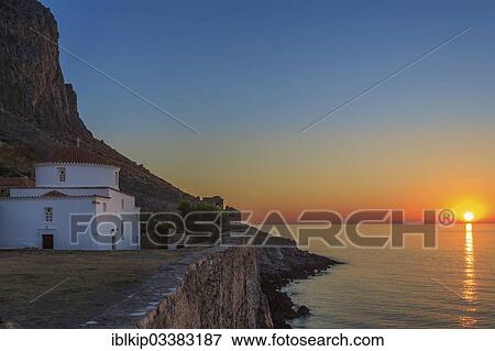 "Church of Elkomenos Christos at sunrise, Monemvasia, Peloponnese, Greece, Europe" View Large Photo Image Stock Photo - "Church of Elkomenos Christos at sunrise, Monemvasia, Peloponnese, Greece, Europe". Fotosearch