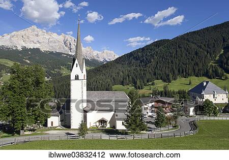 Stock Image - "Church of Holy Mary of the Stars, Stern, Fanes Group, Dolomites, Alto Adige, Italy, Europe". Fotosearch