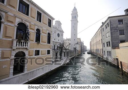 Stock Image - "Church of San Giorgio dei Greci, Castello quarter, Canal Rio dei Greci, Venice, Venezia, Veneto, Italy, Europe". Fotosearch