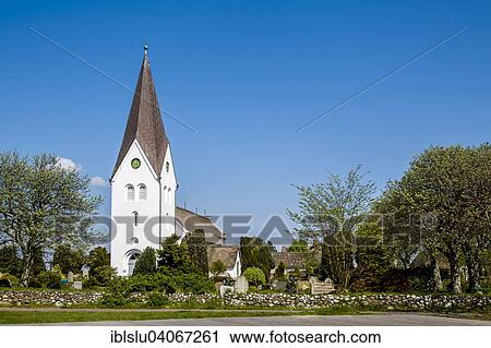 Stock Image - "Church of St. Clement, village of Nebel, Amrum, North Frisian Islands, North Frisia, Schleswig-Holstein, Germany, Europe". Fotosearch