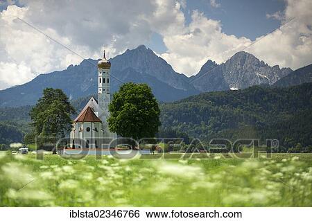 Stock Photograph - "Church of St. Coloman near Fuessen in the Allgaeu, Bavaria, Germany, Europe, PublicGround, Europe". Fotosearch