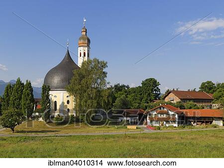 Picture - "Church of St. Johann Baptist and Heiligkreuz, Westerndorf, Rosenheim, Upper Bavaria, Bavaria, Germany, Europe". Fotosearch
