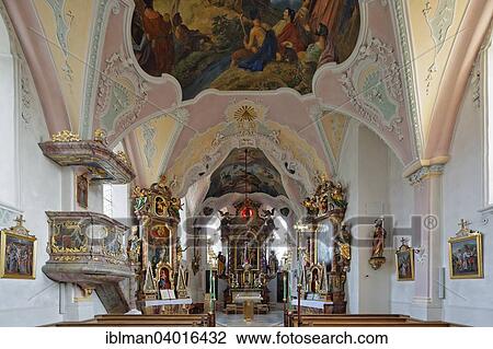 Stock Image - "Church of St. Johann Baptist, Lauterbach, Rohrdorf, Chiemgau, Upper Bavaria, Bavaria, Germany, Europe". Fotosearch