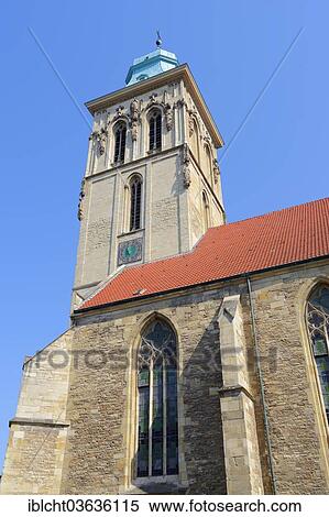 Stock Photography - "Church of St. Martini or Martinikirche church, church steeple, Munster, Munsterland, Nordrhein-Westfalen, Germany, Europe". Fotosearch