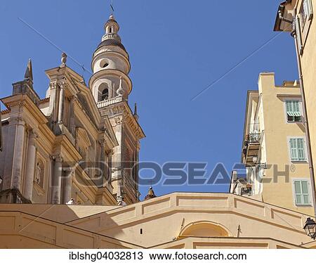 Stock Image - "Church of St-Michel-Archange, Menton, French Riviera, Provence-Alpes-Cote d'Azur, France, Europe". Fotosearch