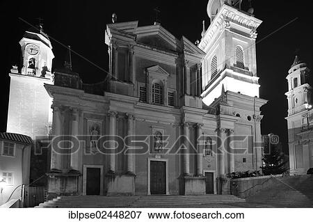Stock Photo - "Church of St. Michel at night, Menton, Departement Alpes Maritimes, Region Provence Alpes Cote d'Azur, France, Europe". Fotosearch