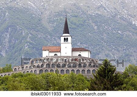 "Church of Sveti Anton, St. Anthony's Church, with the Ossuary of Italian Soldiers in the Soca Valley, Julian Alps, in Kobarid, Slovenia, Europe" View Large Photo Image Stock Image - "Church of Sveti Anton, St. Anthony's Church, with the Ossuary of Italian Soldiers in the Soca Valley, Julian Alps, in Kobarid, Slovenia, Europe". Fotosearch