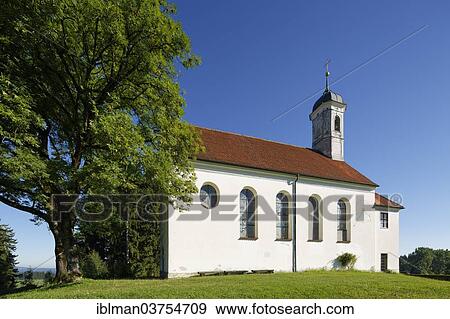 Stock Photo - "Church of the Holy Cross on Kreuzberg Mountain, Steingaden, Pfaffenwinkel region, Upper Bavaria, Bavaria, Germany, Europe". Fotosearch
