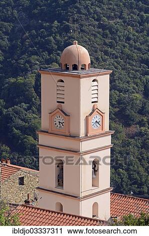 Stock Image - "Church of the small village of Ota in the mountains of Corsica, Ota, Corsica, France, Europe". Fotosearch