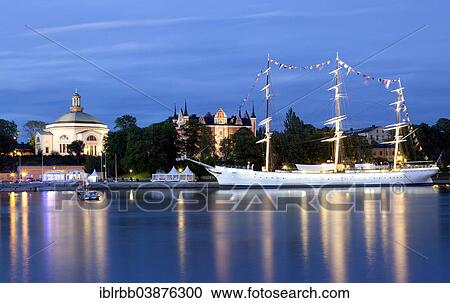 "Church on the island of Skeppsholm, Skeppsholmskyrkan, concert hall, with the Chapman Boat sailing ship, youth hostel, Skeppsholm, Stockholm, Stockholm County, Sweden, Europe" View Large Photo Image Stock Image - "Church on the island of Skeppsholm, Skeppsholmskyrkan, concert hall, with the Chapman Boat sailing ship, youth hostel, Skeppsholm, Stockholm, Stockholm County, Sweden, Europe". Fotosearch