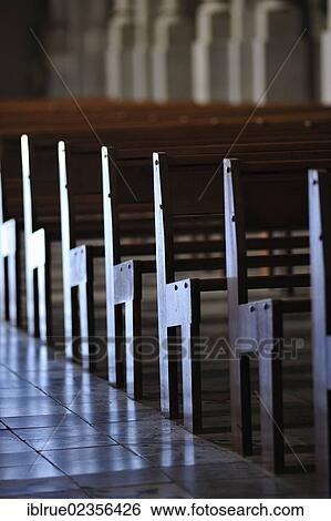 Stock Photograph - "Church pews, church of Saint-Antoine monastery, France, Europe". Fotosearch