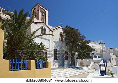 Stock Image - "Church, Thira, Santorini, Cyclades, Greece, Europe". Fotosearch
