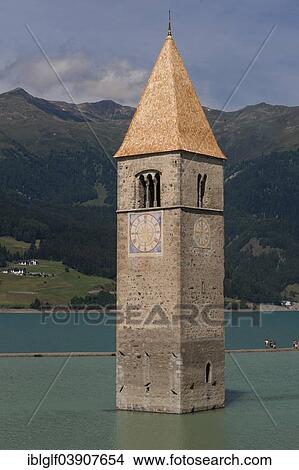 "Church tower of Alt-Graun in Lake Reschen, Graun, Vinschgau, South Tyrol, Italy, Europe" View Large Photo Image Picture - "Church tower of Alt-Graun in Lake Reschen, Graun, Vinschgau, South Tyrol, Italy, Europe". Fotosearch
