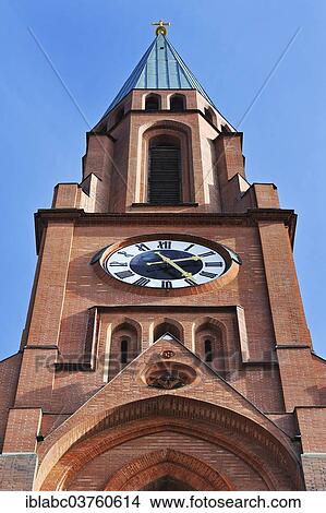 "Church tower with clock, St. John's Church, Au-Haidhausen, Munich, Upper Bavaria, Bavaria, Germany, Europe" View Large Photo Image Picture - "Church tower with clock, St. John's Church, Au-Haidhausen, Munich, Upper Bavaria, Bavaria, Germany, Europe". Fotosearch