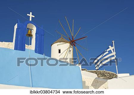 "Church, windmill, Oia, Santorini, Cyclades, Greece, Europe" View Large Photo Image Picture - "Church, windmill, Oia, Santorini, Cyclades, Greece, Europe". Fotosearch