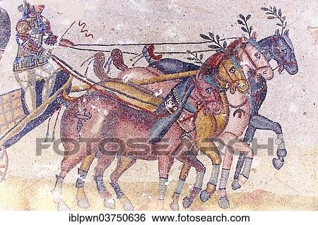 Stock Photograph - "Circus Maximus, ancient Roman mosaic, at the Villa Romana del Casale, near Piazza Armerina, Sicily, Italy, Europe". Fotosearch