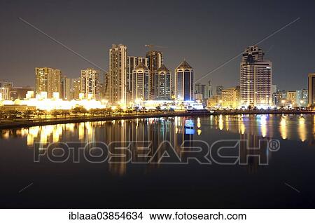 "City at night, Sharjah, Emirate of Sharjah, United Arab Emirates, Asia" View Large Photo Image Picture - "City at night, Sharjah, Emirate of Sharjah, United Arab Emirates, Asia". Fotosearch