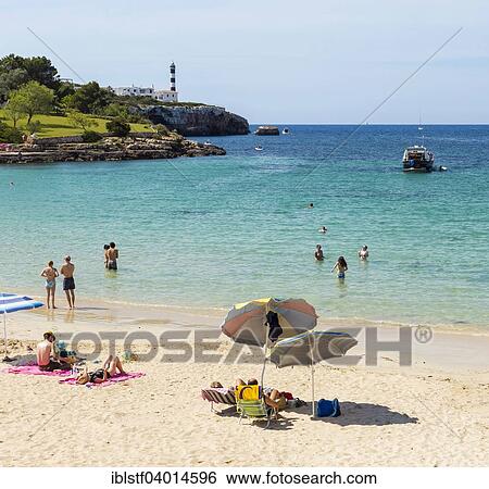 Stock Photograph - "City beach of Porto Colom, Majorca, Balearic Islands, Spain, Europe". Fotosearch