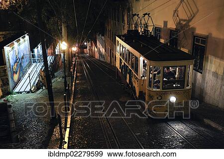 "City cable car Ascensor da Gloria, in Bairro Alto, Lisbon, Portugal, Europe" View Large Photo Image Stock Photo - "City cable car Ascensor da Gloria, in Bairro Alto, Lisbon, Portugal, Europe". Fotosearch