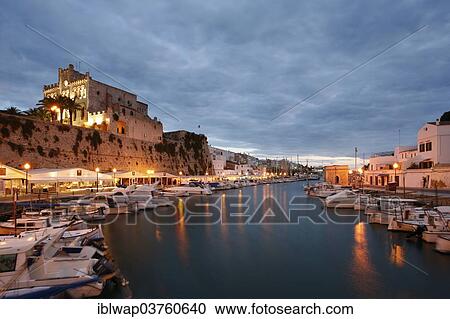 "City hall and harbour at dusk, Ciutadella, Minorca, Balearic Islands, Spain, Europe" View Large Photo Image Stock Image - "City hall and harbour at dusk, Ciutadella, Minorca, Balearic Islands, Spain, Europe". Fotosearch