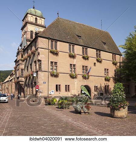 "City Hall and tower of the Church of Sainte-Croix, Kaysersberg, Alsace, France, Europe" View Large Photo Image Stock Image - "City Hall and tower of the Church of Sainte-Croix, Kaysersberg, Alsace, France, Europe". Fotosearch