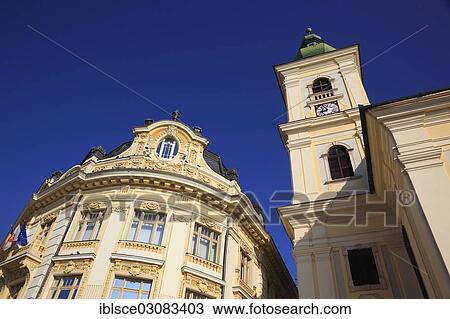 "City Hall, Catholic Garrison Church, on the Grand Boulevard, Piata Mare, Sibiu, Hermannstadt, Siebenburgen, Romania, Europe" View Large Photo Image Stock Image - "City Hall, Catholic Garrison Church, on the Grand Boulevard, Piata Mare, Sibiu, Hermannstadt, Siebenburgen, Romania, Europe". Fotosearch