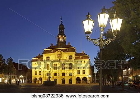 Stock Photograph - "City Hall in the evening, historic center, Luneburg, Lower Saxony, Germany, Europe". Fotosearch