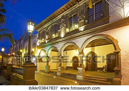 Stock Photo - "City Hall on Plaza de Espagna square, Santa Cruz de La Palma, La Palma, Canary Islands, Spain, Europe". Fotosearch