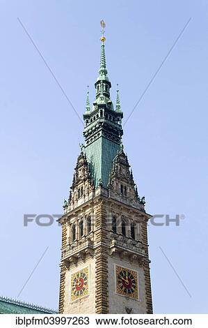 "City Hall tower against blue sky, Hamburg, Germany, Europe" View Large Photo Image Stock Image - "City Hall tower against blue sky, Hamburg, Germany, Europe". Fotosearch