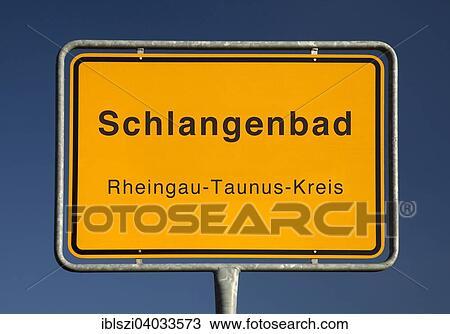 Stock Image - "City limits sign, Schlangenbad or snake bath, Rheingau-Taunus-Kreis, Hesse, Germany, Europe". Fotosearch