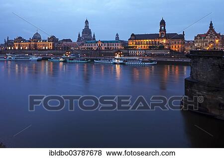 "City panorama from the Augustusbrucke bridge at the blue hour, Dresden, Saxony, Germany, Europe" View Large Photo Image Stock Photo - "City panorama from the Augustusbrucke bridge at the blue hour, Dresden, Saxony, Germany, Europe". Fotosearch