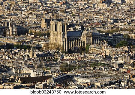 Stock Image - "City view with Notre Dame Cathedral, Paris, Ile-de-France, France, Europe". Fotosearch