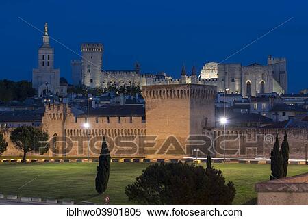 Stock Photography - "City wall, Palais des Papes at the back, Avignon, Provence-Alpes-Cote d'Azur, France, Europe". Fotosearch