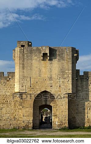 Stock Image - "City wall with a city gate, exterior, Aigues-Mortes, Region Languedoc-Roussillon, France, Europe". Fotosearch