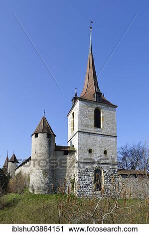 "City wall with towers, Murten, Canton of Fribourg, Switzerland, Europe" View Large Photo Image Stock Image - "City wall with towers, Murten, Canton of Fribourg, Switzerland, Europe". Fotosearch