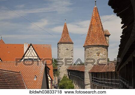 Stock Photo - "City walls, Rothenburg ob der Tauber, Tauber Valley, Franconia, Bavaria, Germany, Europe". Fotosearch