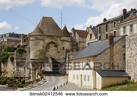 Stock Photograph - City walls with the Porte, Ardon gate, Laon, Via Francigena, department of Aisne, Picardy region, France, Europe. Fotosearch