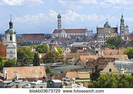 Stock Photo - "Cityscape of Augsburg, historic center, Augsburg, Swabia, Bavaria, Germany, Europe". Fotosearch