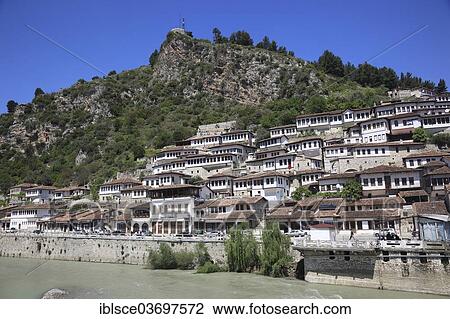 "Cityscape of Berat, """"city of a thousand windows"""" with the Osum River, district of Mangalem, Mangalem, Berat, Berat, Albania, Europe" View Large Photo Image Stock Image - "Cityscape of Berat, """"city of a thousand windows"""" with the Osum River, district of Mangalem, Mangalem, Berat, Berat, Albania, Europe". Fotosearch