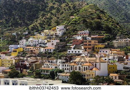 Stock Image - "Cityscape, Vallehermoso, La Gomera, Canary Islands, Spain, Europe". Fotosearch