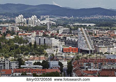 Stock Photograph - "Cityscape with modern buildings, Ljubljana, Slovenia, Europe". Fotosearch