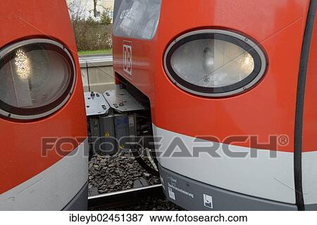 Stock Photo - "Class 423 S-Bahn train carriages being connected, Sindelfingen, Baden-Wuerttemberg, Germany, Europe". Fotosearch