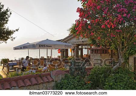 Stock Image - "Cleopatra Restaurant on the promenade, Side, Antalya Province, Turkey, Asia". Fotosearch