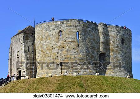 Picture - "Clifford's Tower, the keep of York Castle, York, North Yorkshire, England, United Kingdom, Europe". Fotosearch