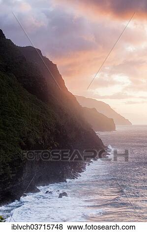 "Cliffs of the Napali Coast at Sunset, Kaua´i, Hawaii, USA" View Large Photo Image Stock Photo - "Cliffs of the Napali Coast at Sunset, Kaua´i, Hawaii, USA". Fotosearch