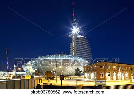 Stock Image - "Climate House Bremerhaven 8 East, Mediterraneo shopping centre, Hotel Atlantic Sail City, development area of Havenwelten, Alter Hafen, Bremerhaven, Bremen, Germany, Europe". Fotosearch