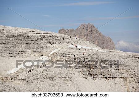 "Climbers en route to Pordoi Pass, Dolomites, South Tyrol, Alto Adige, Italy, Europe" View Large Photo Image Stock Image - "Climbers en route to Pordoi Pass, Dolomites, South Tyrol, Alto Adige, Italy, Europe". Fotosearch