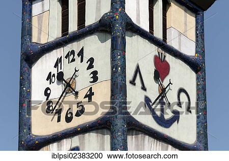 "Clock of Church of St. Barbara, designed by Hundertwasser, Baernbach, Styria, Austria, Europe" View Large Photo Image Stock Image - "Clock of Church of St. Barbara, designed by Hundertwasser, Baernbach, Styria, Austria, Europe". Fotosearch