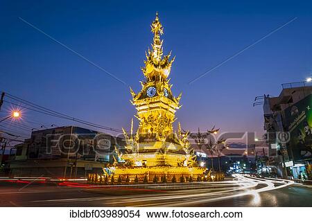 "Clock Tower at night with light trails of vehicles, Wiang Mueang, Chiang Rai Province, Chiang Rai Province, Northern Thailand, Thailand, Asia" View Large Photo Image Picture - "Clock Tower at night with light trails of vehicles, Wiang Mueang, Chiang Rai Province, Chiang Rai Province, Northern Thailand, Thailand, Asia". Fotosearch