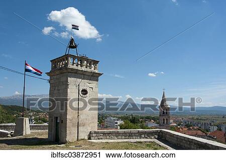 Stock Image - "Clock tower of Kamicak Fortress, Sinj, Split-Dalmatia, Croatia, Europe". Fotosearch